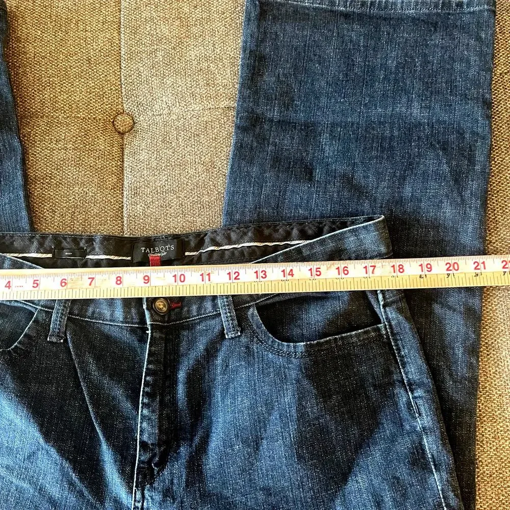 Talbots women's blue denim jeans sz 14 boot cut classic dark wash denim casual